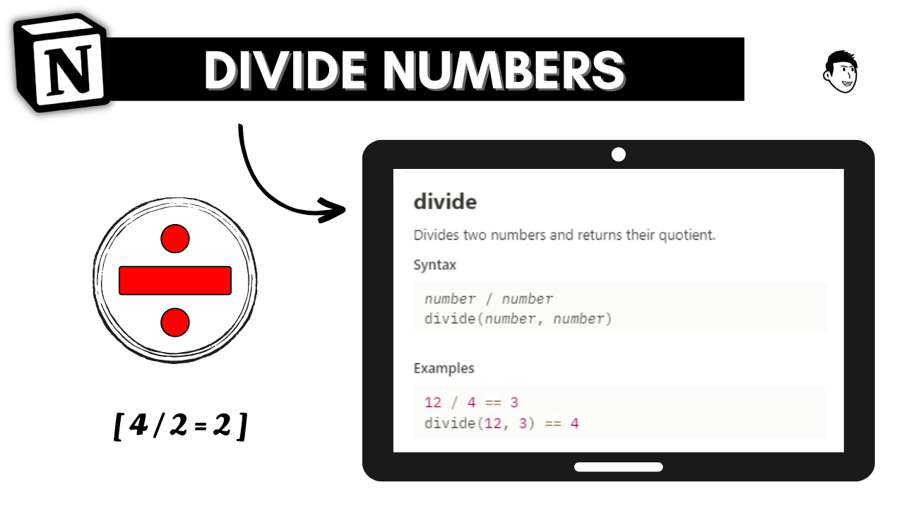 how to divide numbers in notion, division of numbers, notion formula, division in notion