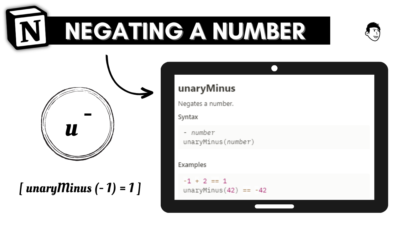 how to find negative of a number in notion, negative of numbers, notion formula, unaryminus operator in notion