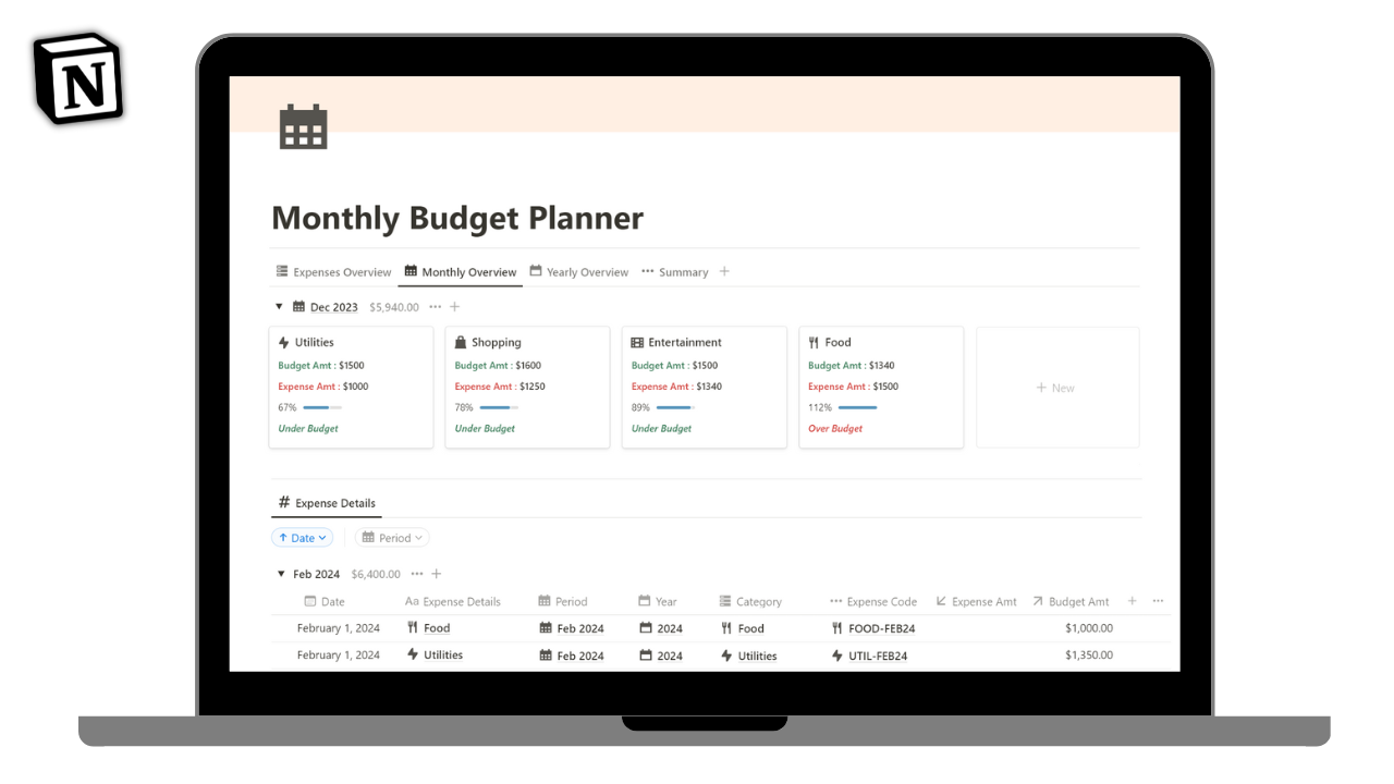 Monthly Budget Planner in Notion